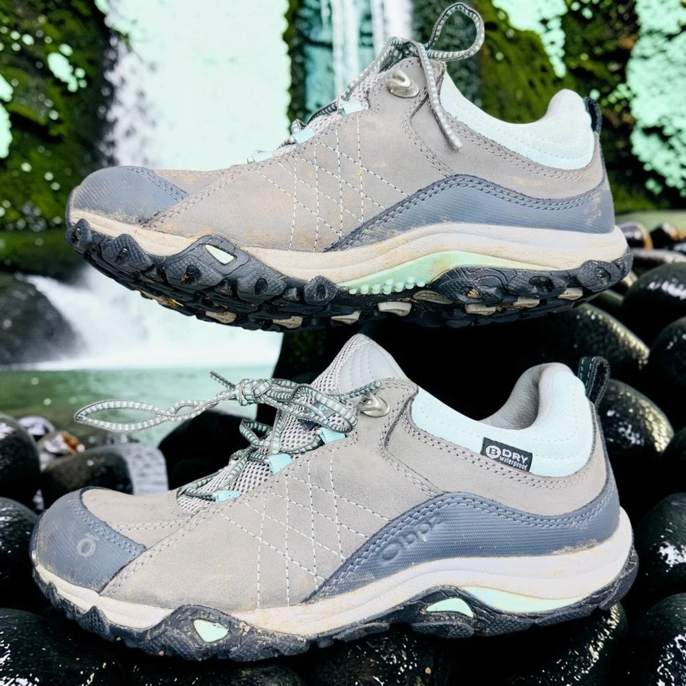 Oboz Bridger Low B-DRY Waterproof Hiking Shoes Gray Blue Wide Mens 7.5W